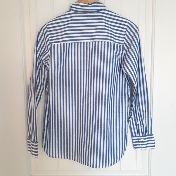 J. Crew Striped & Dot Long Sleeve Button Up Boy Fit Shirt Blue White Size 2 - Picture 2 of 12